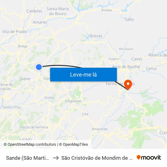 Sande (São Martinho) to São Cristóvão de Mondim de Basto map