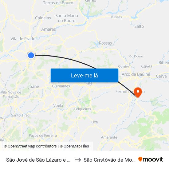 São José de São Lázaro e São João do Souto to São Cristóvão de Mondim de Basto map