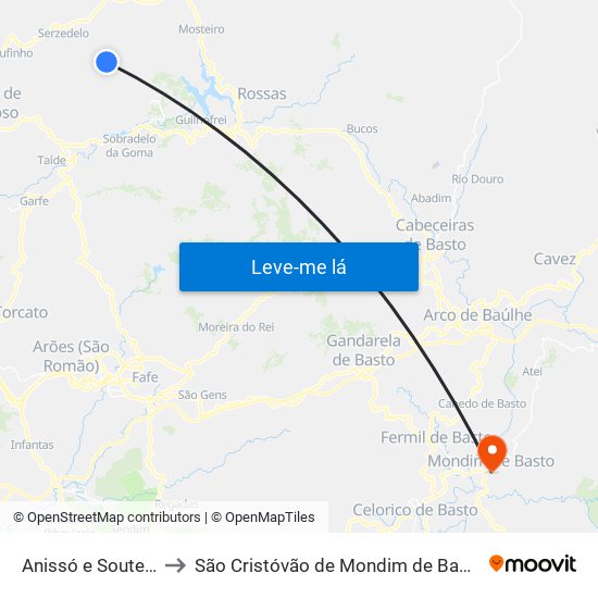 Anissó e Soutelo to São Cristóvão de Mondim de Basto map