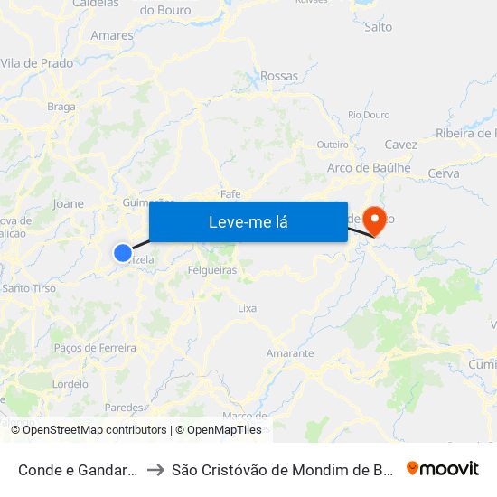 Conde e Gandarela to São Cristóvão de Mondim de Basto map