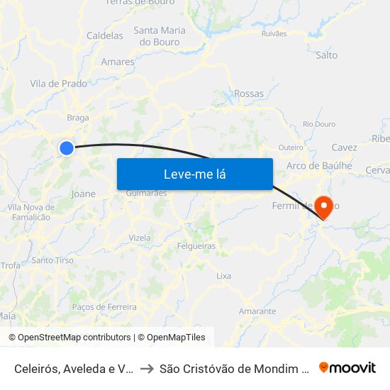 Celeirós, Aveleda e Vimieiro to São Cristóvão de Mondim de Basto map