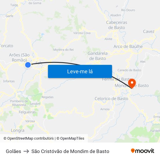 Golães to São Cristóvão de Mondim de Basto map