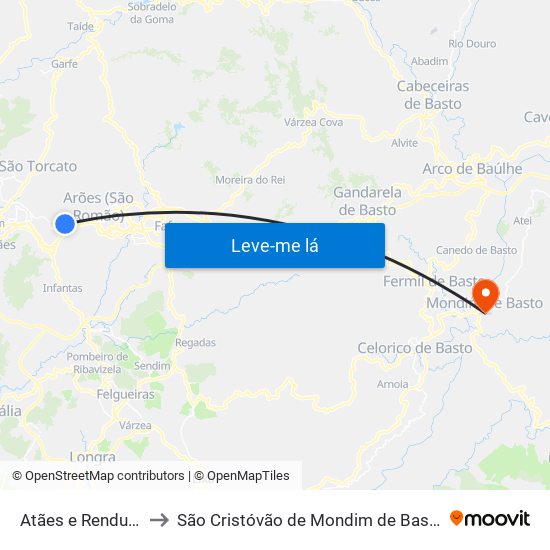 Atães e Rendufe to São Cristóvão de Mondim de Basto map