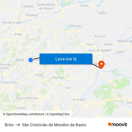 Brito to São Cristóvão de Mondim de Basto map