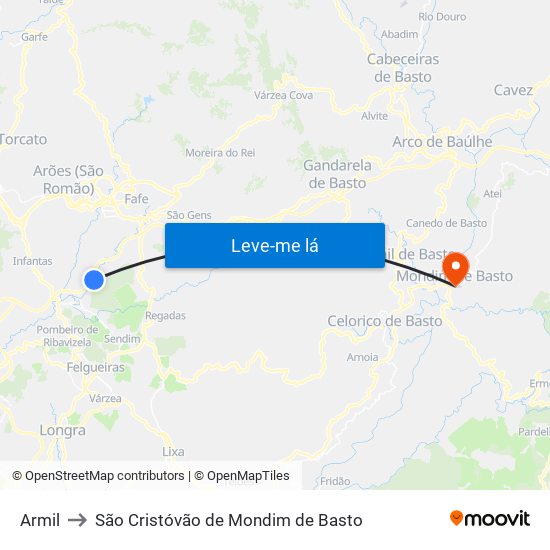 Armil to São Cristóvão de Mondim de Basto map