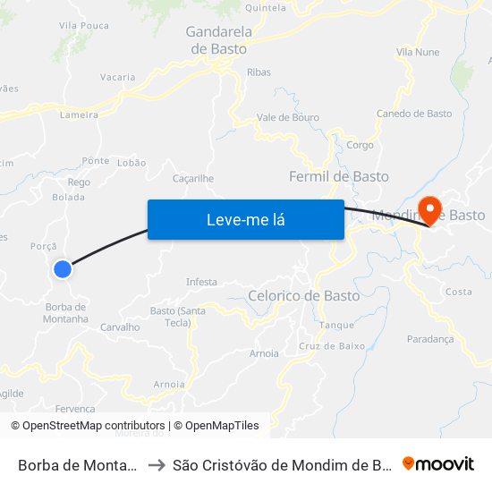 Borba de Montanha to São Cristóvão de Mondim de Basto map