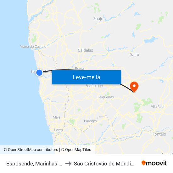 Esposende, Marinhas e Gandra to São Cristóvão de Mondim de Basto map