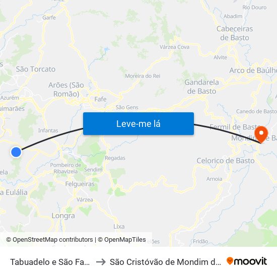 Tabuadelo e São Faustino to São Cristóvão de Mondim de Basto map