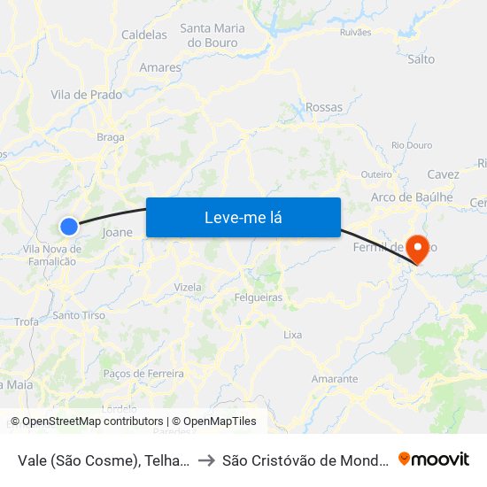 Vale (São Cosme), Telhado e Portela to São Cristóvão de Mondim de Basto map
