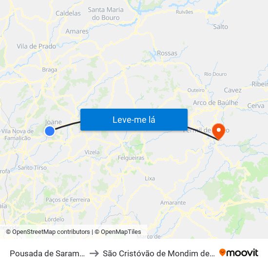 Pousada de Saramagos to São Cristóvão de Mondim de Basto map