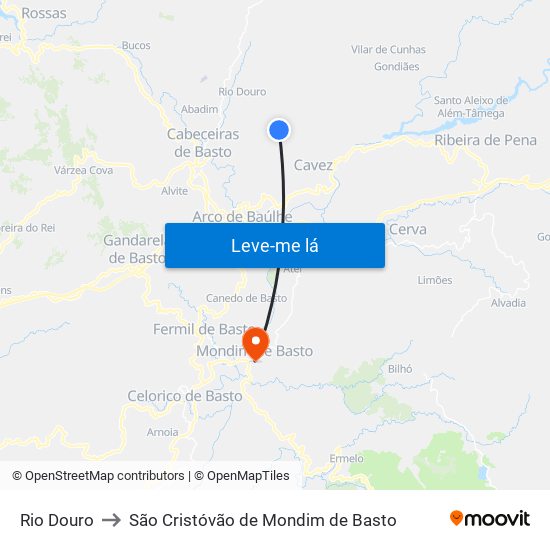 Rio Douro to São Cristóvão de Mondim de Basto map