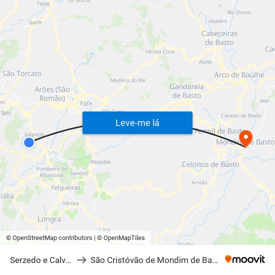 Serzedo e Calvos to São Cristóvão de Mondim de Basto map