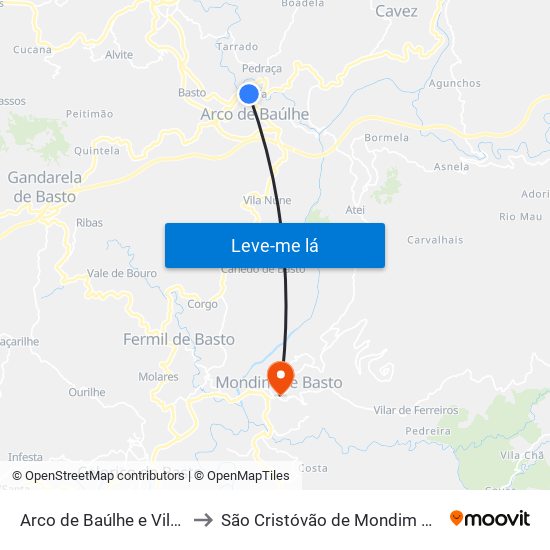 Arco de Baúlhe e Vila Nune to São Cristóvão de Mondim de Basto map