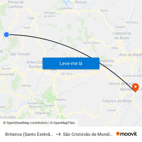 Briteiros (Santo Estêvão) e Donim to São Cristóvão de Mondim de Basto map