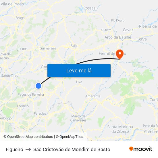 Figueiró to São Cristóvão de Mondim de Basto map