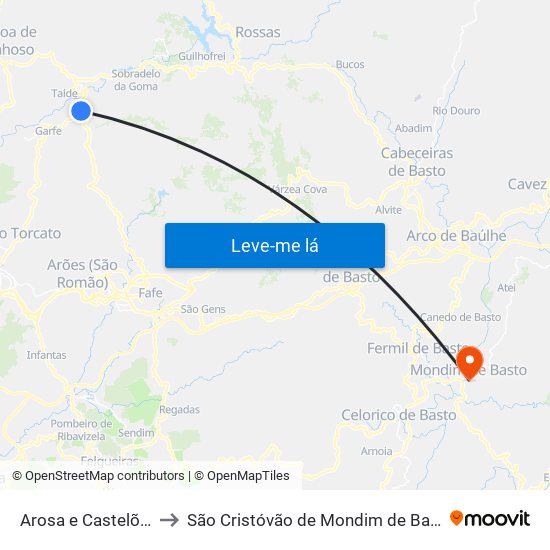 Arosa e Castelões to São Cristóvão de Mondim de Basto map