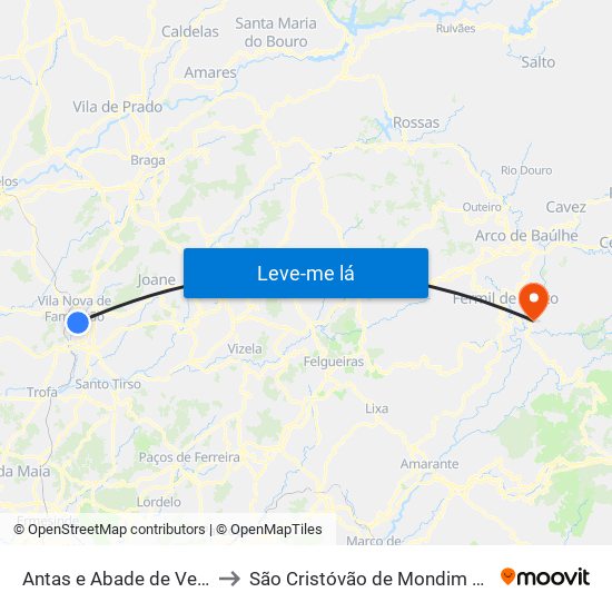 Antas e Abade de Vermoim to São Cristóvão de Mondim de Basto map