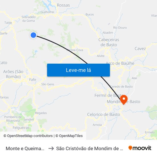 Monte e Queimadela to São Cristóvão de Mondim de Basto map