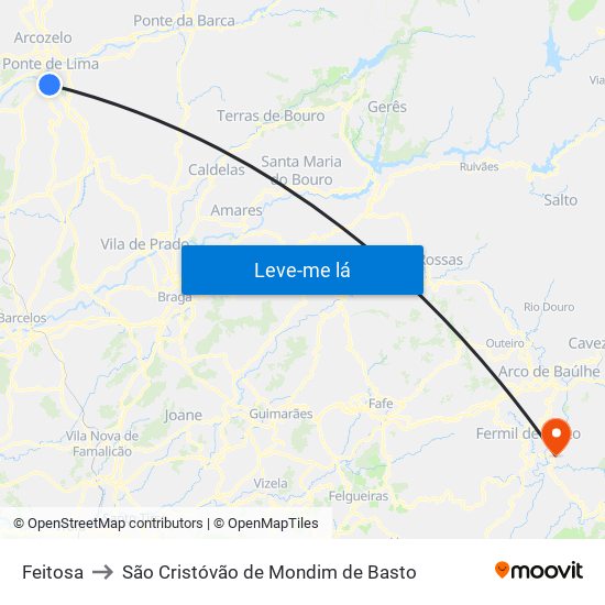 Feitosa to São Cristóvão de Mondim de Basto map