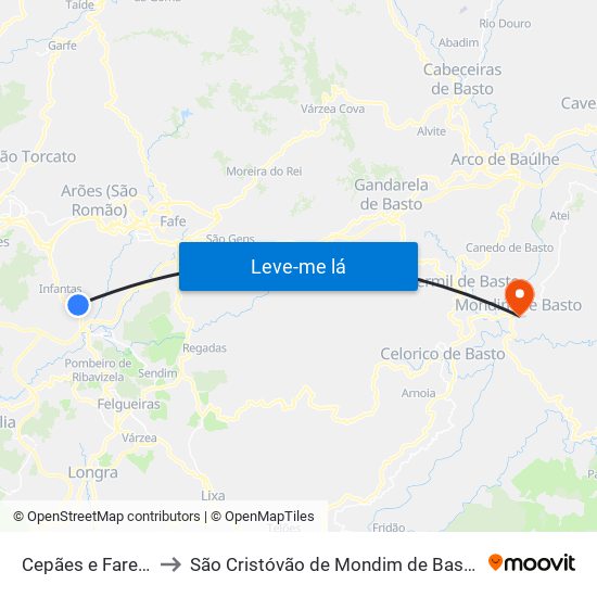 Cepães e Fareja to São Cristóvão de Mondim de Basto map