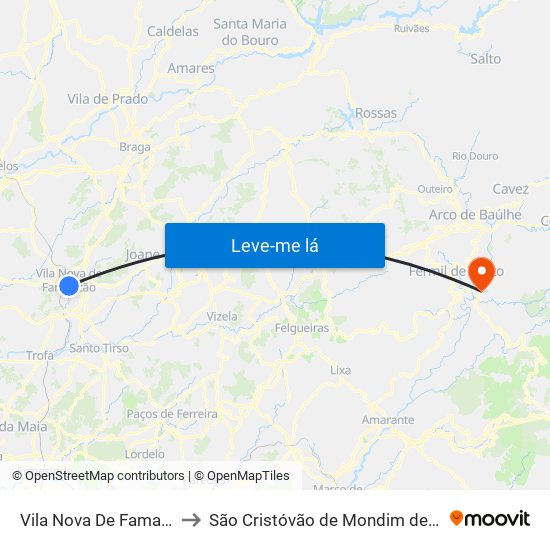 Vila Nova De Famalicão to São Cristóvão de Mondim de Basto map