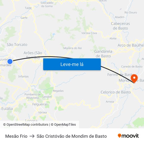 Mesão Frio to São Cristóvão de Mondim de Basto map