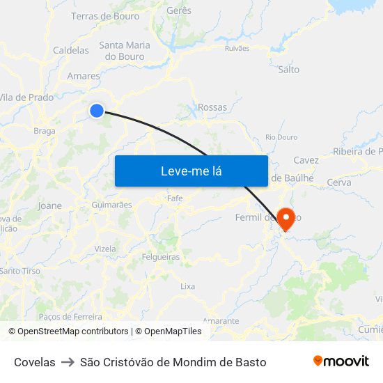 Covelas to São Cristóvão de Mondim de Basto map