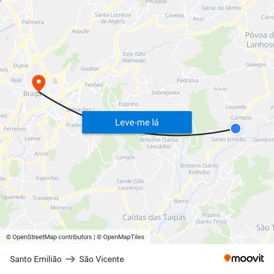 Santo Emilião to São Vicente map