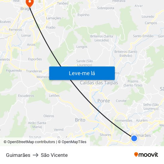 Guimarães to São Vicente map