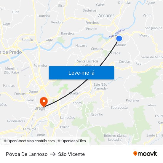Póvoa De Lanhoso to São Vicente map