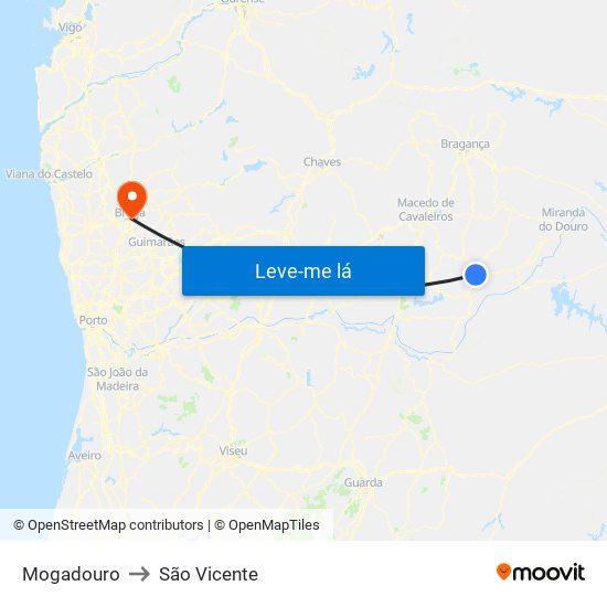 Mogadouro to São Vicente map