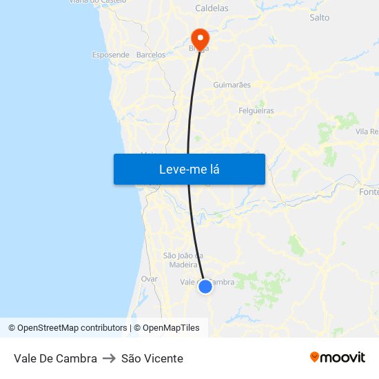 Vale De Cambra to São Vicente map