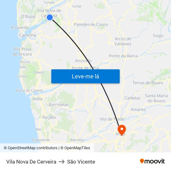 Vila Nova De Cerveira to São Vicente map