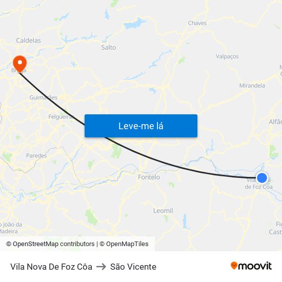 Vila Nova De Foz Côa to São Vicente map