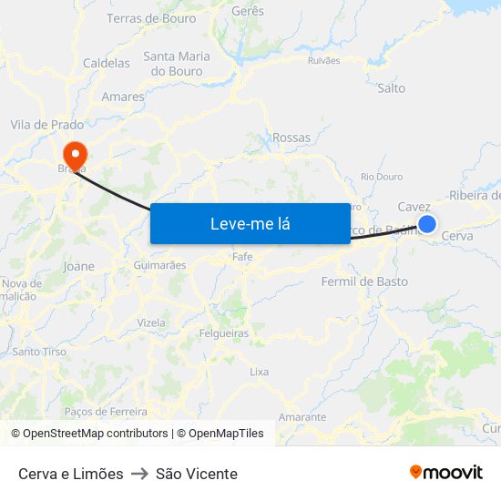 Cerva e Limões to São Vicente map