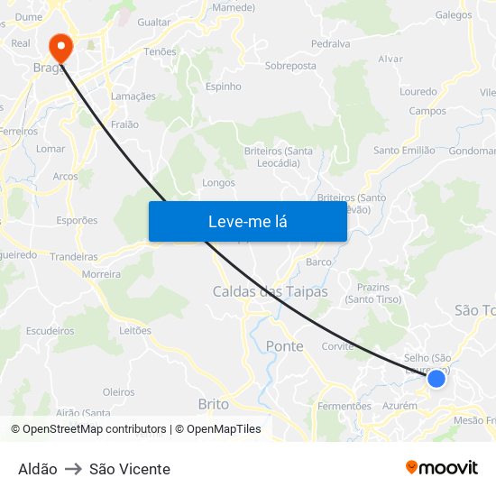 Aldão to São Vicente map