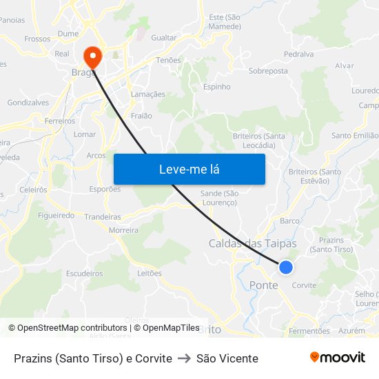 Prazins (Santo Tirso) e Corvite to São Vicente map