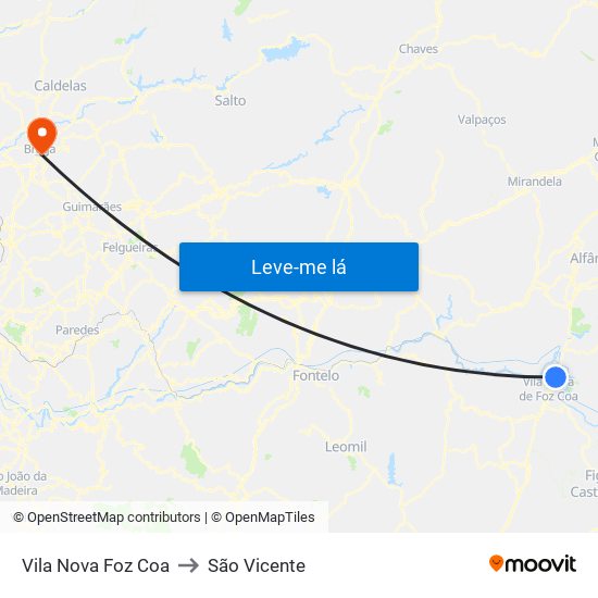 Vila Nova Foz Coa to São Vicente map