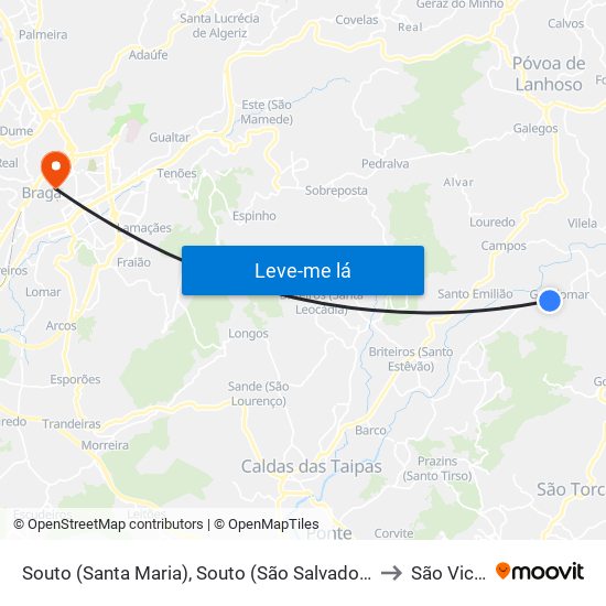 Souto (Santa Maria), Souto (São Salvador) e Gondomar to São Vicente map