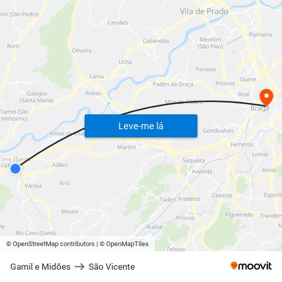 Gamil e Midões to São Vicente map