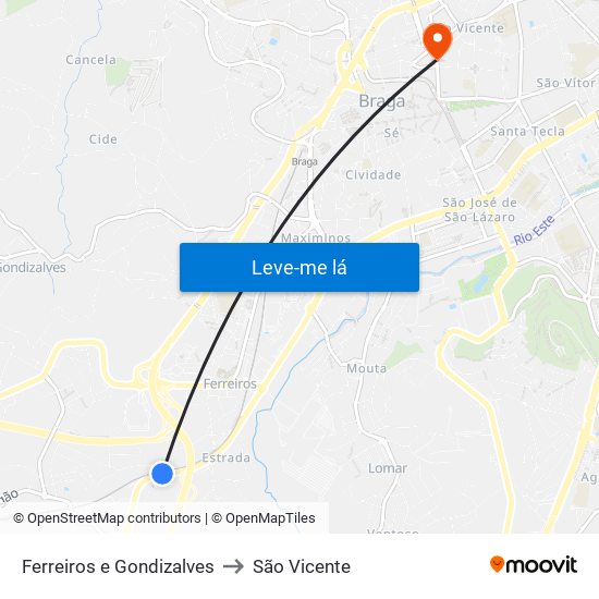 Ferreiros e Gondizalves to São Vicente map