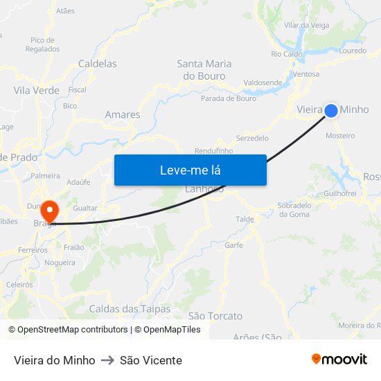 Vieira do Minho to São Vicente map