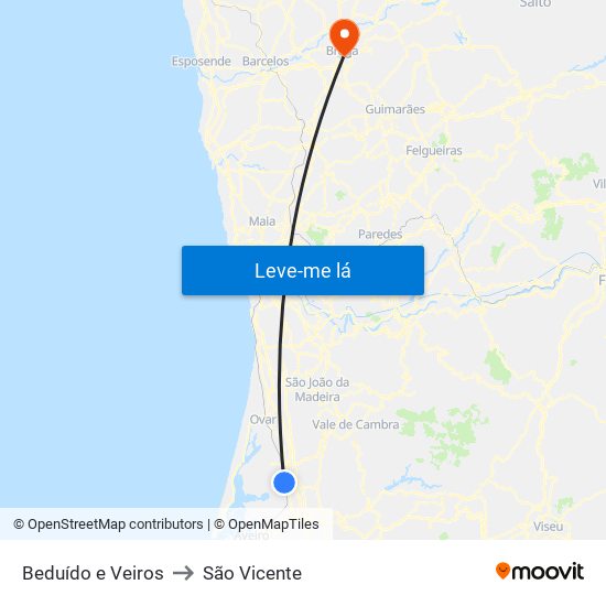 Beduído e Veiros to São Vicente map