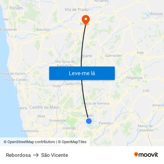 Rebordosa to São Vicente map