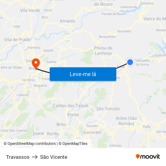 Travassos to São Vicente map