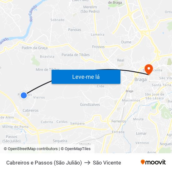 Cabreiros e Passos (São Julião) to São Vicente map