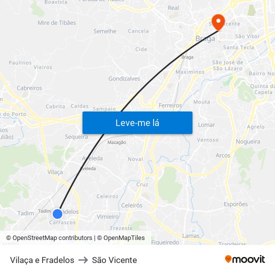 Vilaça e Fradelos to São Vicente map