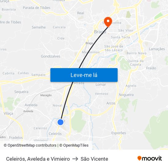 Celeirós, Aveleda e Vimieiro to São Vicente map