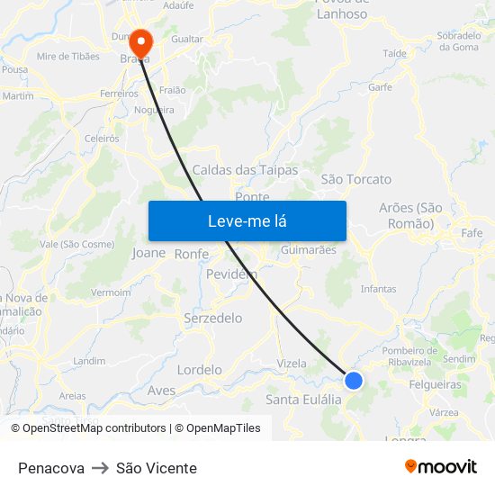 Penacova to São Vicente map