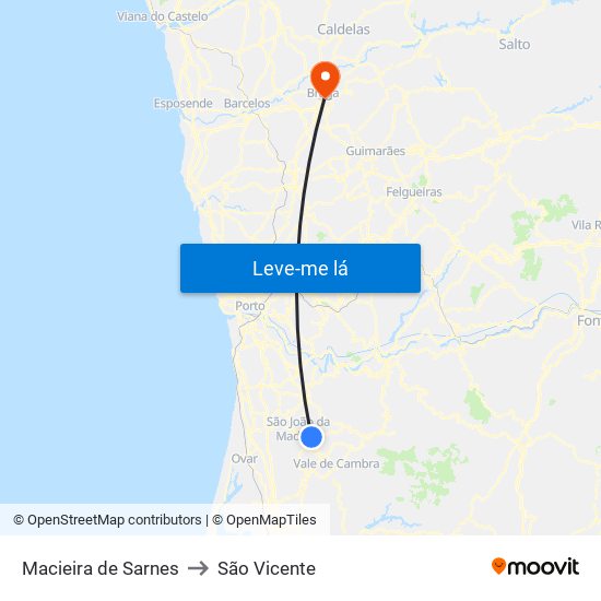 Macieira de Sarnes to São Vicente map